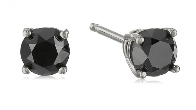 Black Diamond Prong Stud Earrings in 14K Gold with Push Backs